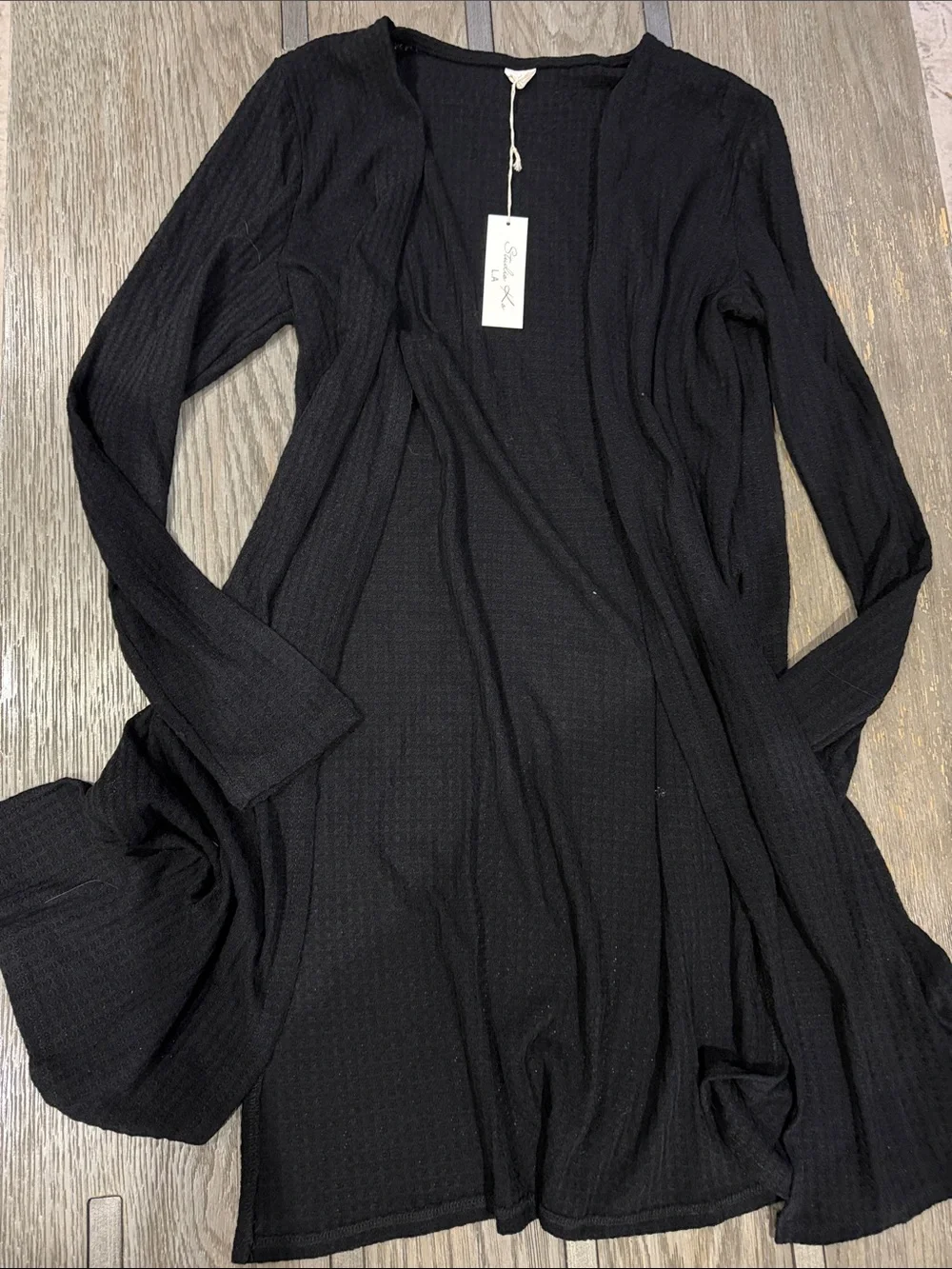 Black Long Sleeve Open Cardigan Dress by Studio Ka